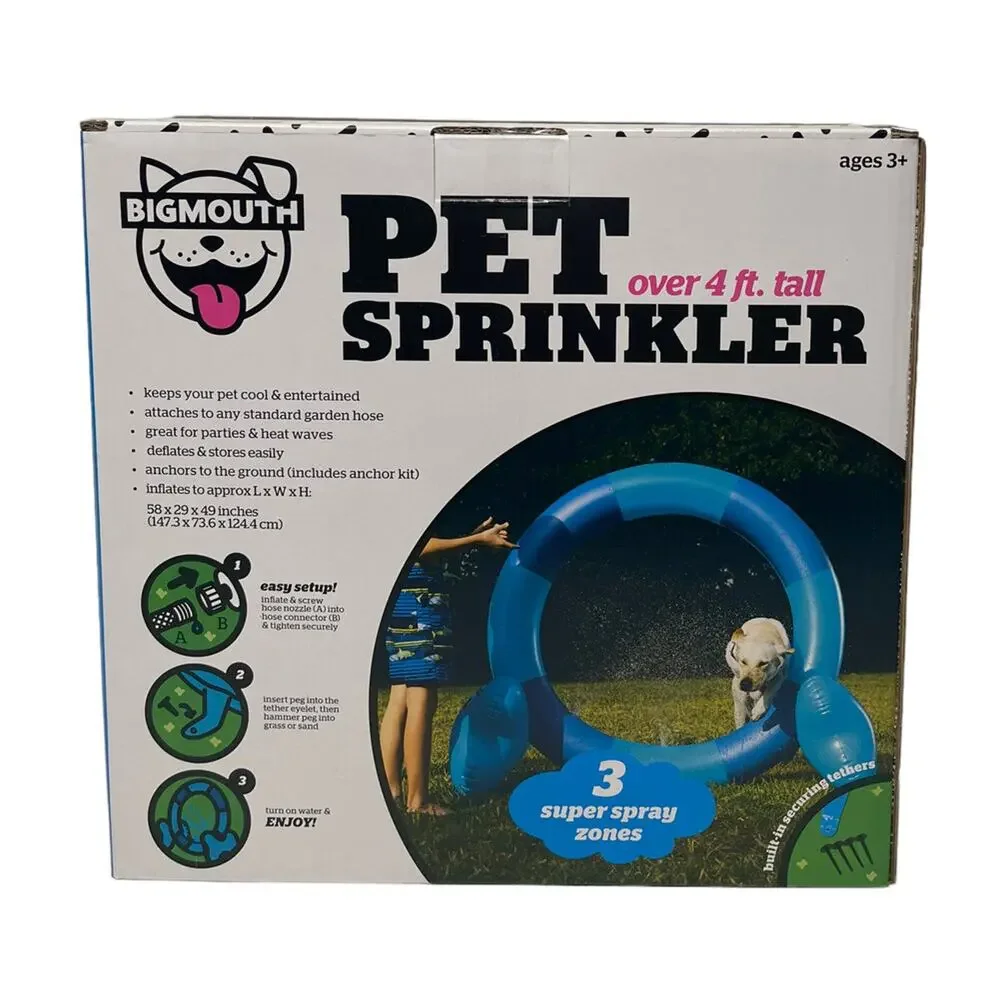 NEW Pet Dog Water Sprinkler 3 Super Spray Zones Bigmouth Over 4' Tall Inflatable